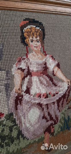 Старинная картина с ручной вышивкой