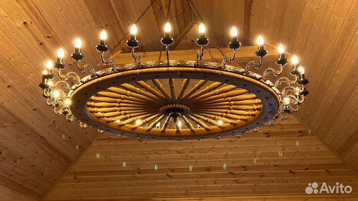 Люстра деревянная колесо телеги