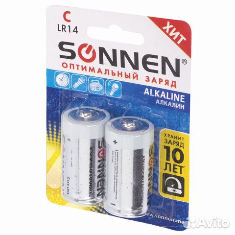 Батарейки комплект 2 шт., sonnen Alkaline, С (LR14