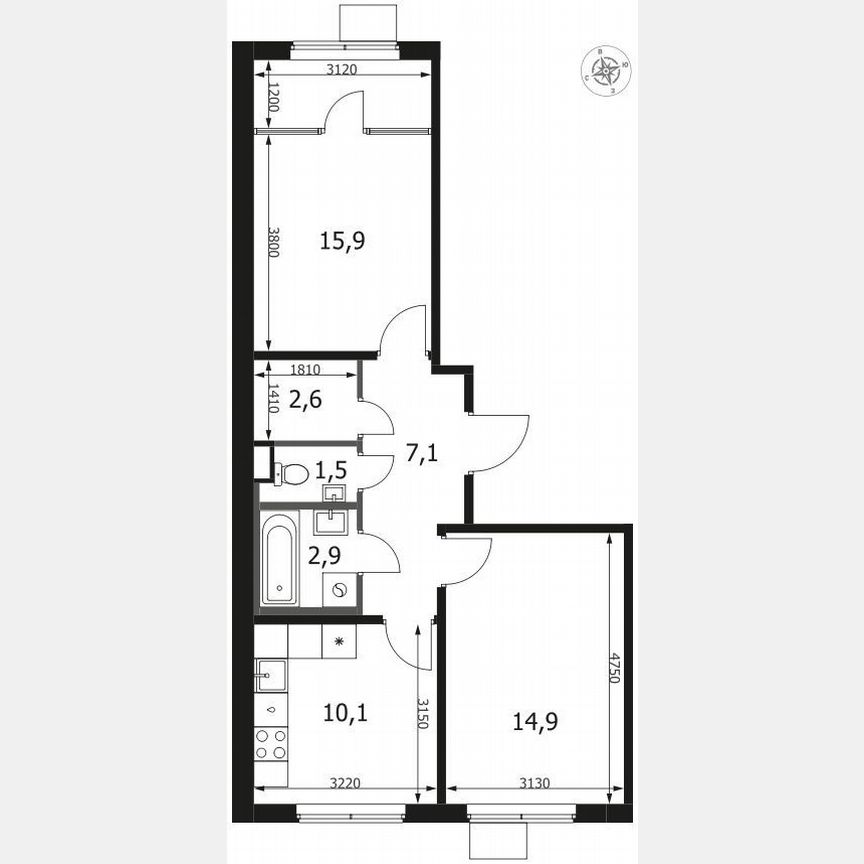2-к. квартира, 55 м², 8/17 эт.