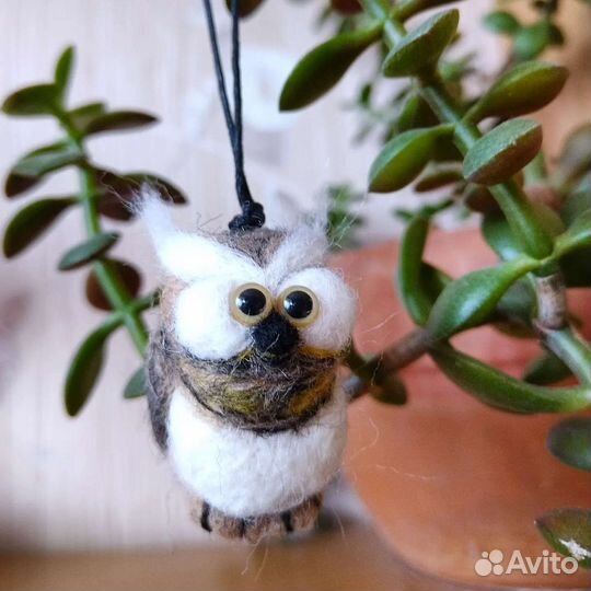 Брелок игрушка Сова из шерсти ручная работа