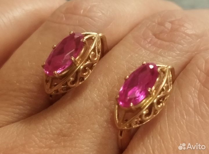 Золотые серьги Турмалин СССР