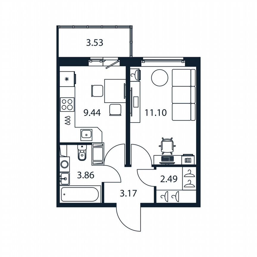 1-к. квартира, 31,1 м², 12/12 эт.