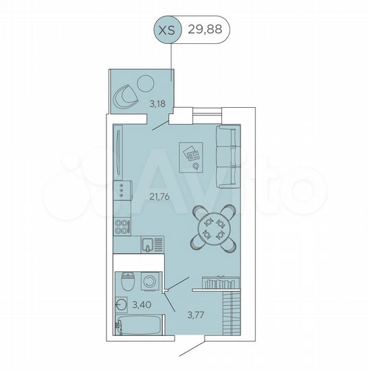 Квартира-студия, 29,9 м², 9/12 эт.