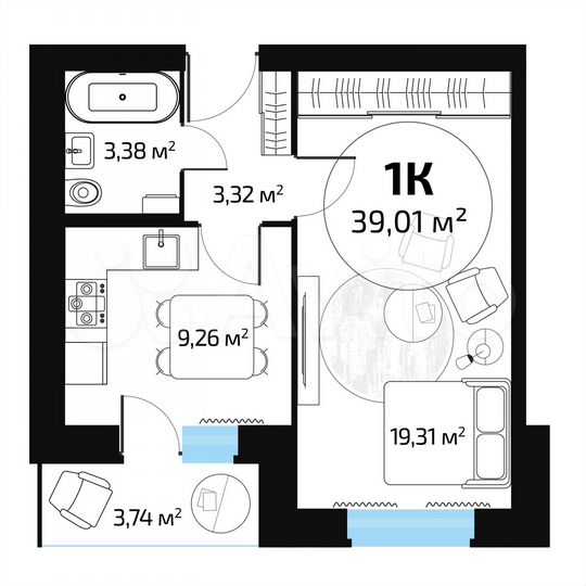 1-к. квартира, 37,1 м², 7/10 эт.