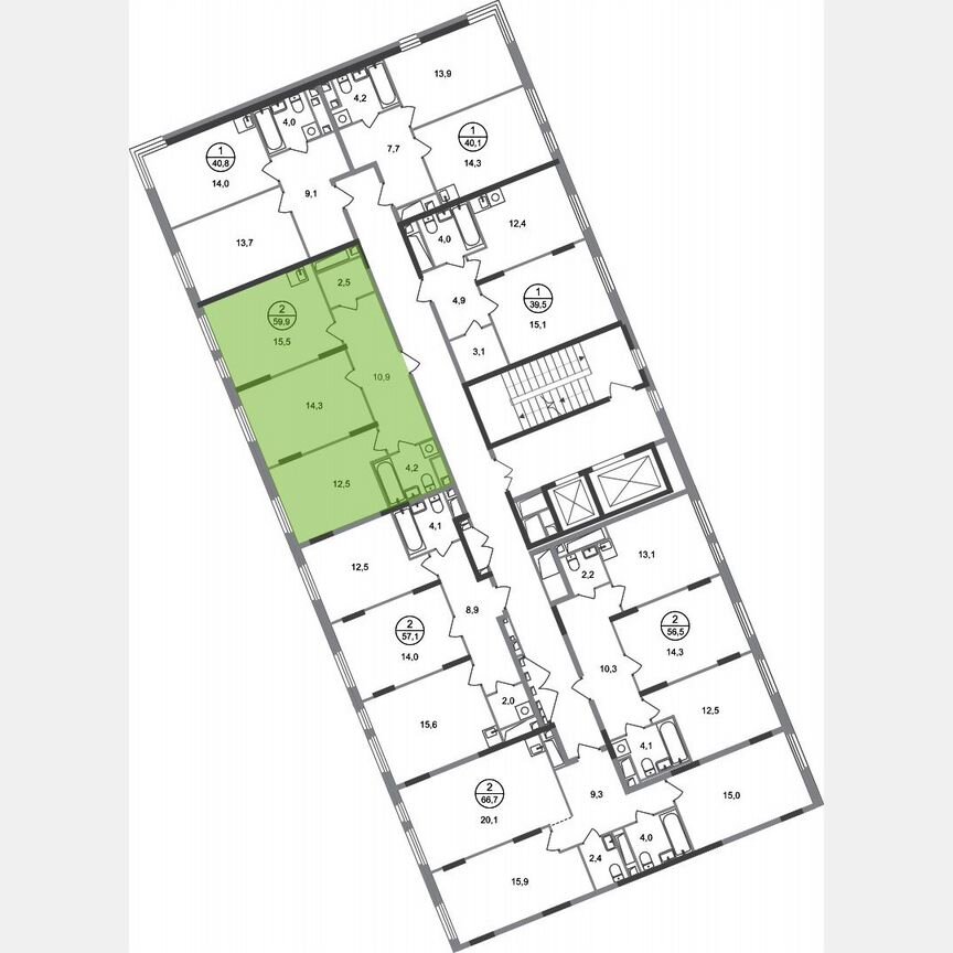 2-к. квартира, 59,9 м², 16/17 эт.