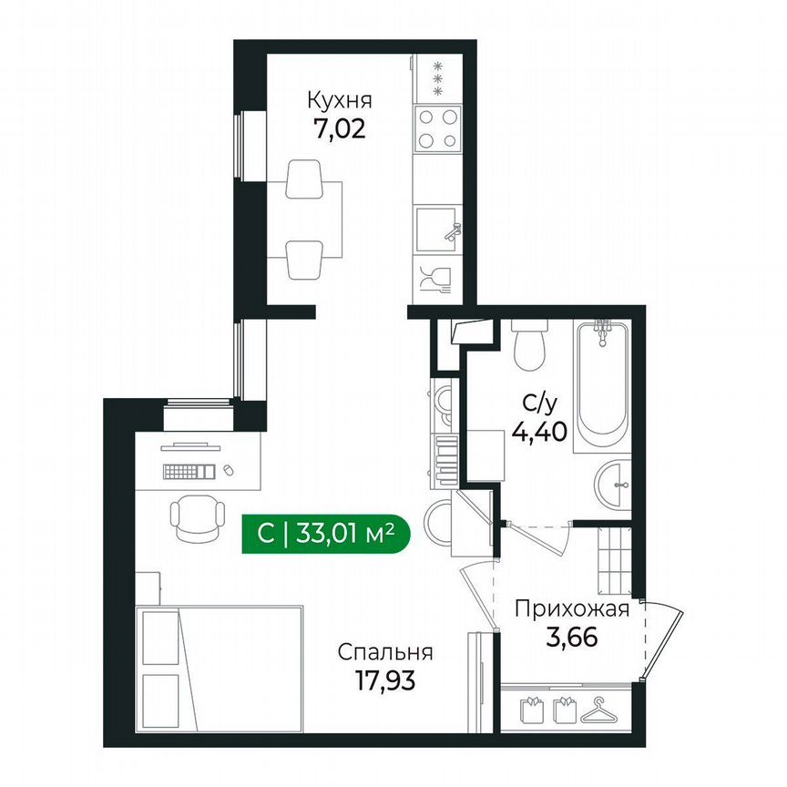 Квартира-студия, 33 м², 2/8 эт.