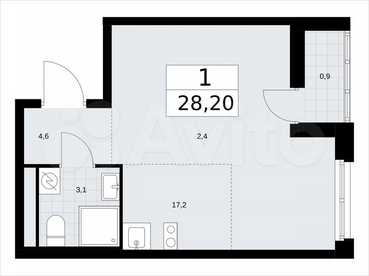 Квартира-студия, 28,2 м², 9/9 эт.
