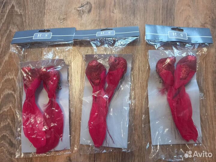 Птички новогодние украшения на клипсе