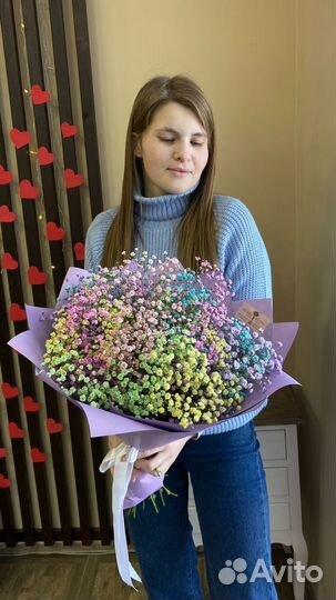 Доставка цветов. Букет из радужной гипсофилы 11 шт