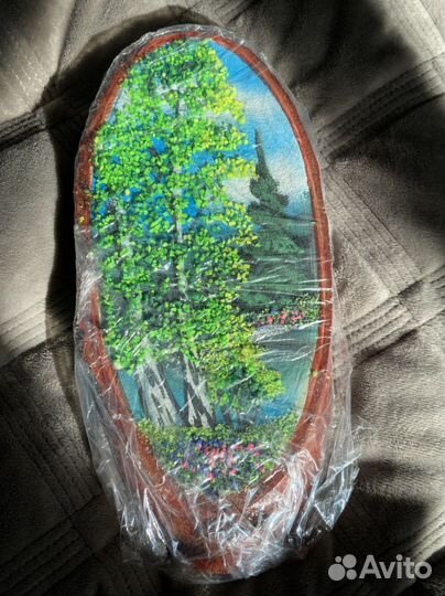 Картина на срезе дерева «Алтай»