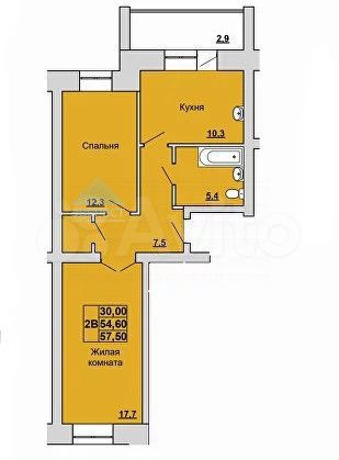 2-к. квартира, 57,5 м², 4/7 эт.