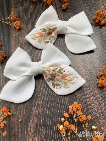 Бантики русной работы с вышивкой