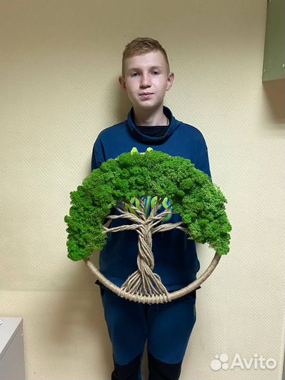 Панно дерево из стабилизированного мха и джута