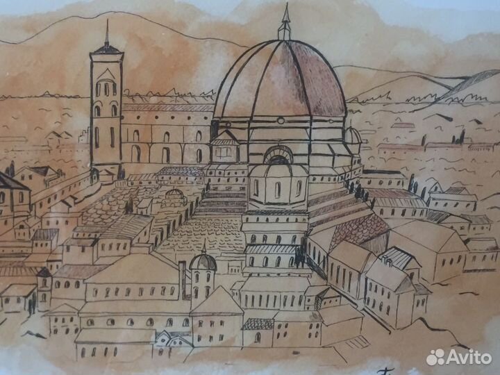 Картина акварелью Город графика