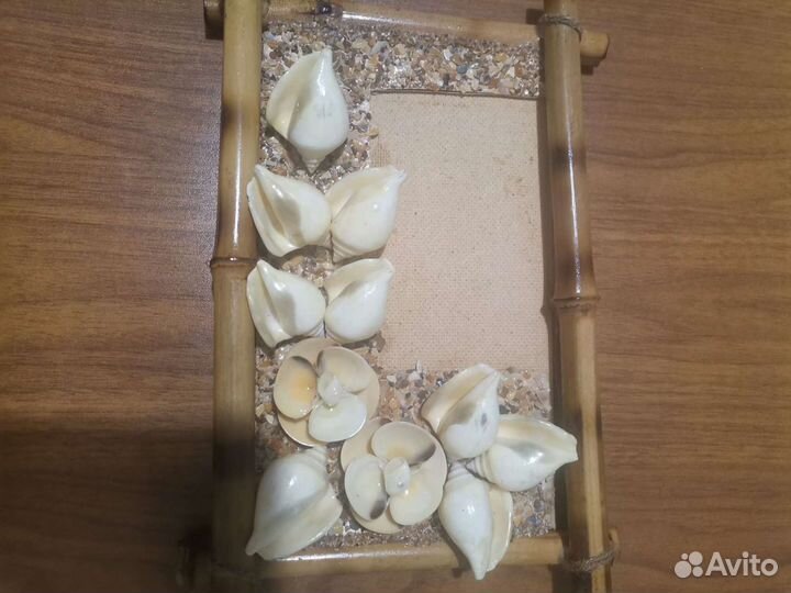 Фоторамка из бамбука, морского песка, ракушек