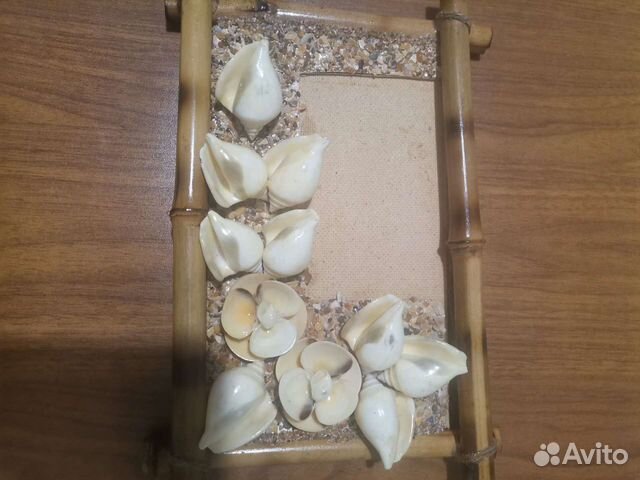 Фоторамка из бамбука, морского песка, ракушек