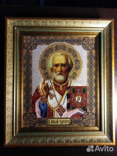 Николай Чудотворец. Икона вышитая бисером