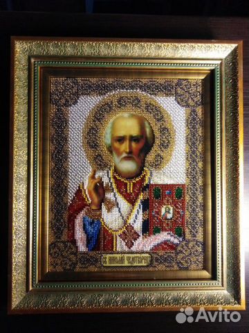 Николай Чудотворец. Икона вышитая бисером