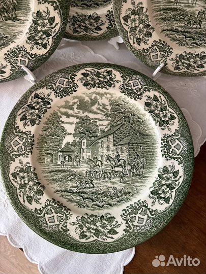 Зелёные английские тарелки Ironstone фарфор винтаж