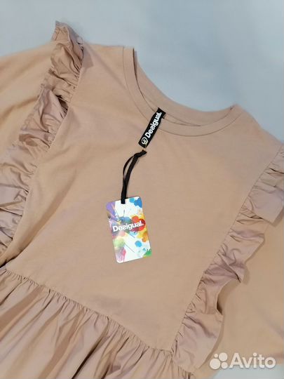 Новое платье хлопок миди с рюшами от Desigual