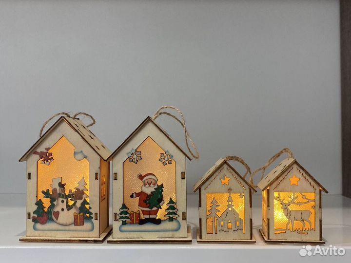 Домик деревянный новогодний набором