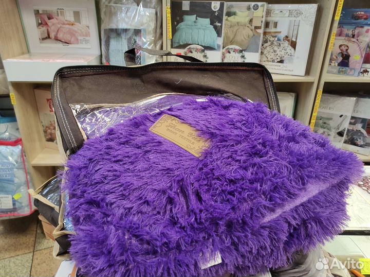 Плед пушистый, травка, евро