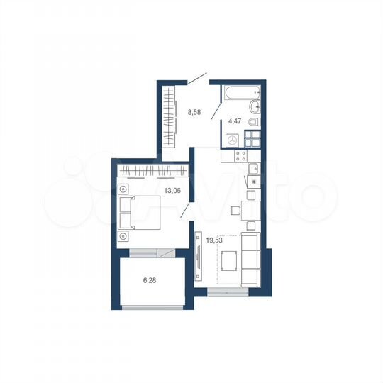 1-к. квартира, 51,9 м², 13/22 эт.