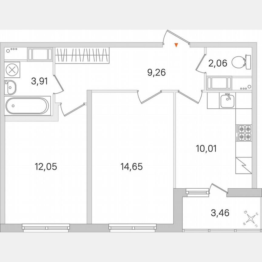 2-к. квартира, 53,7 м², 6/8 эт.