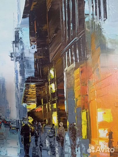 Картина холст масло 90-90см. Городской пейзаж