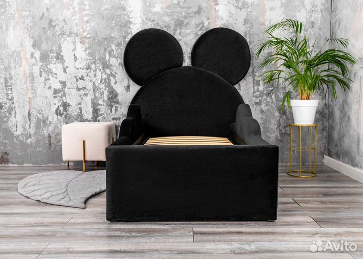 Кровать детская 80х160 Микки черный велюр