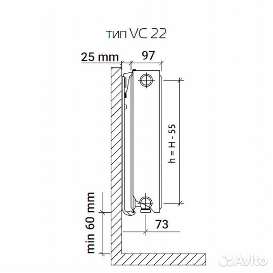 Радиатор стальной панельный тип 22 км Ventil Compact 500х1000 мм 1/2 нижнее универсальное подключени