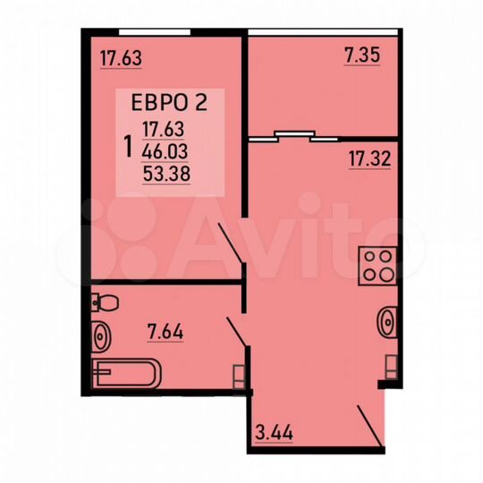 1-к. квартира, 53,4 м², 9/25 эт.