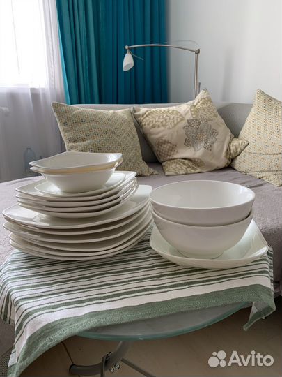 Набор белых прямоугольных тарелок 15 предметов