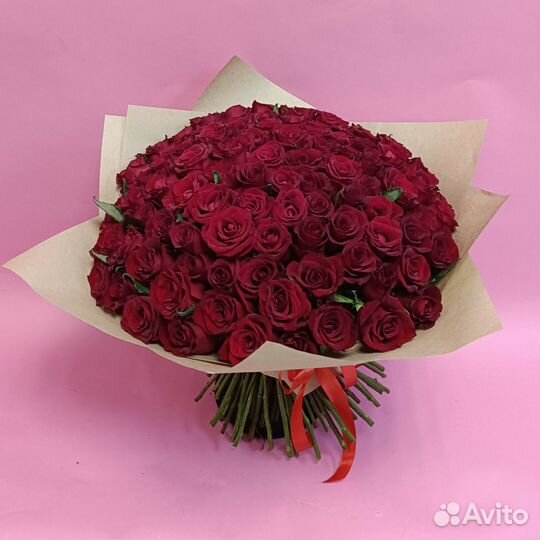 Букет красных роз, Кения, 50см 51 шт