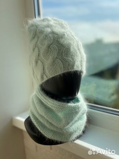 Комплект зимний шапка снуд из ангоры пух норки