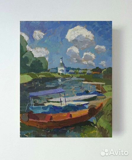 Картина маслом лодки