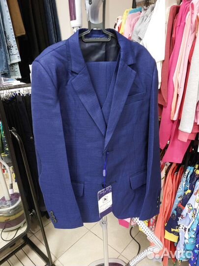 Школьный костюм синий в клетку 110-152 новый