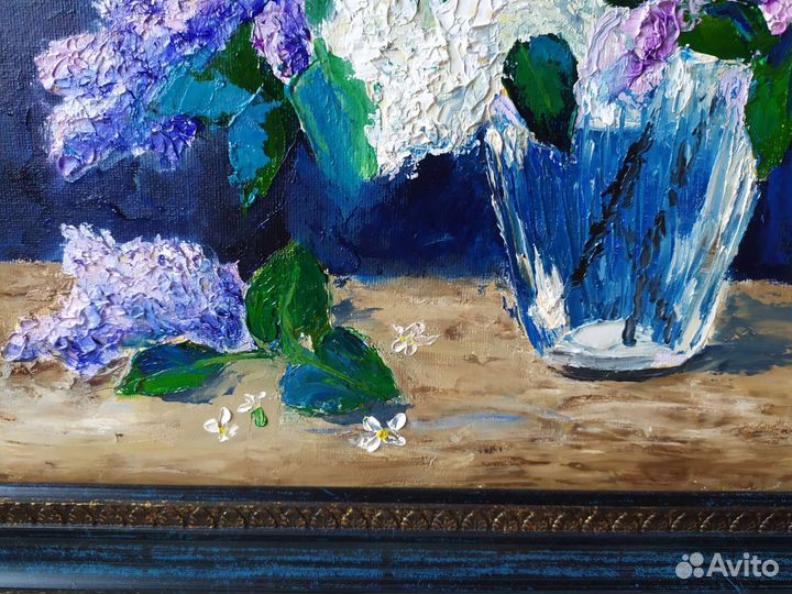 Картина с цветами Букет сирени в раме