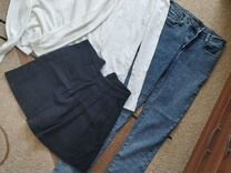Джинсовая юбка белая водолазка белая кофта джинсы