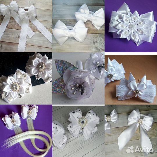 Банты для волос белые ручной работы