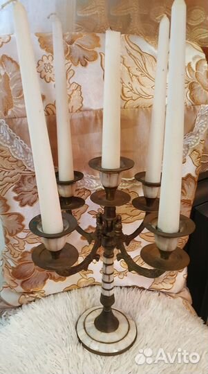 Канделябр с перламутром из бронзы и латуни