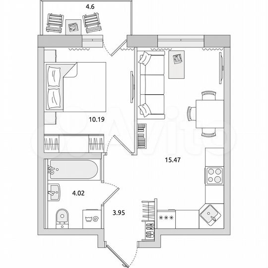 1-к. квартира, 38,2 м², 12/17 эт.