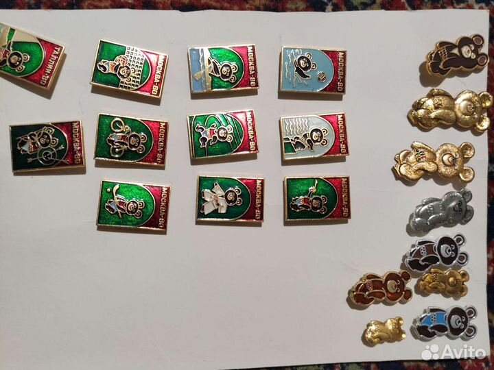 Значки СССР олимпиада 1980 мишки Гербы кижи