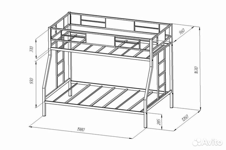 Кровать двухъярусная металлическая