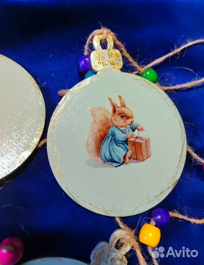 Гирлянда, флажки на новогоднюю ёлку деревянные