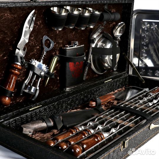 Набор шампуров в коробке кож.зам дипломат охотник