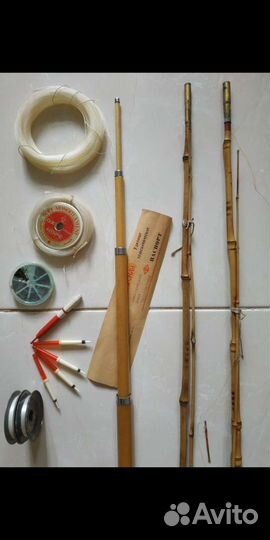 Удочка бамбуковая, телескопическая, леска поплавки
