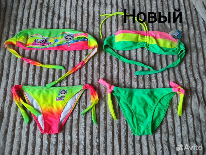 2 купальника на 9-11 лет (б/у и нов.) + шлепанцы