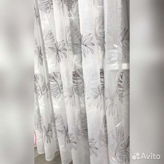 Тюль лен с вышивкой